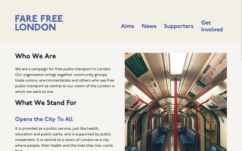 desktop view of Fare Free London