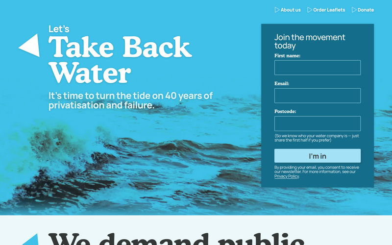 desktop view of Take Back Water