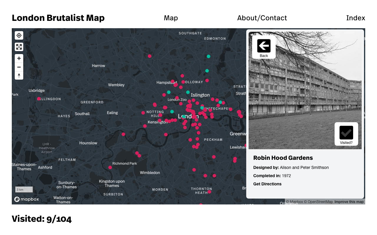 desktop view of London Brutalist Map